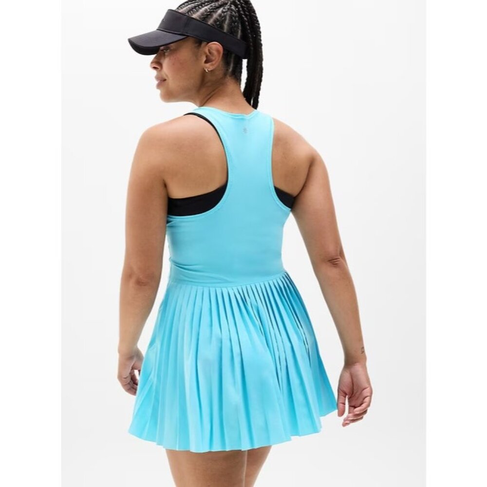 New Athleta M Match Point Pleated Dress Medium Aqua BlueTennis - Picture 4 of 5